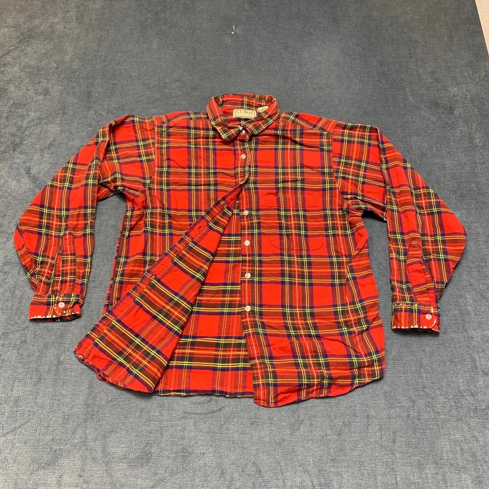 L.L.Bean Flannel Shirt Women 12 Red Scotch Plaid Relaxed Cotton Casual Button Up